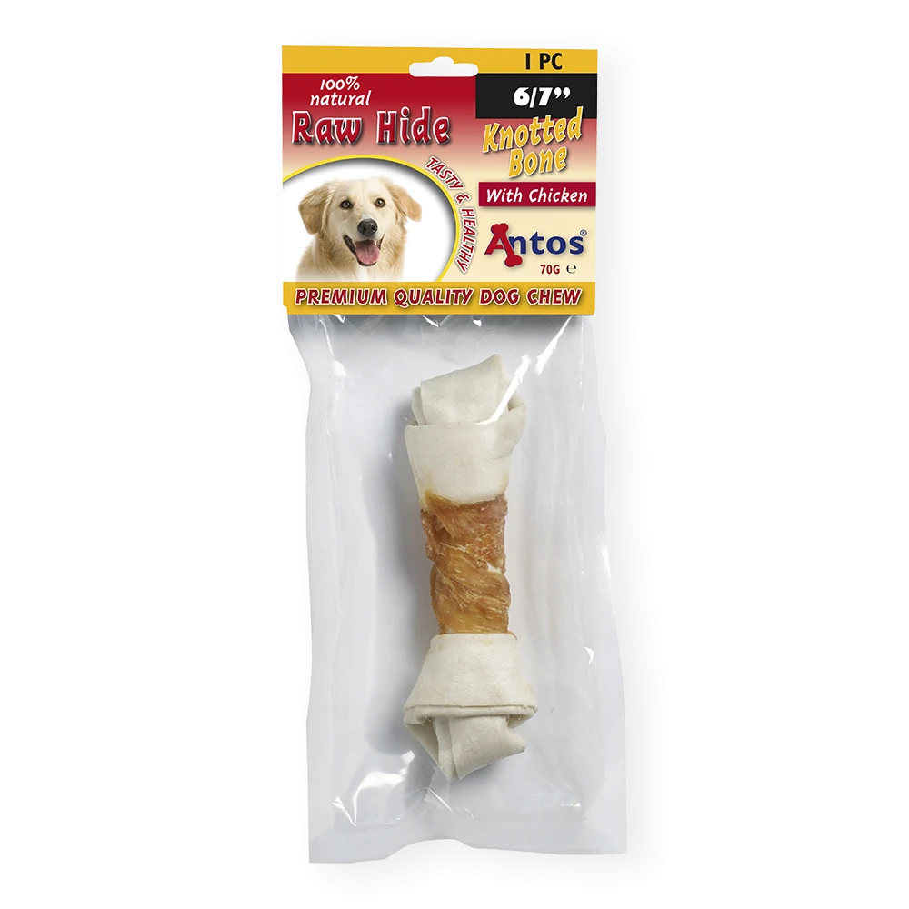 Raw Hide White + Chicken Knotted Bone 6/7" 1 pce