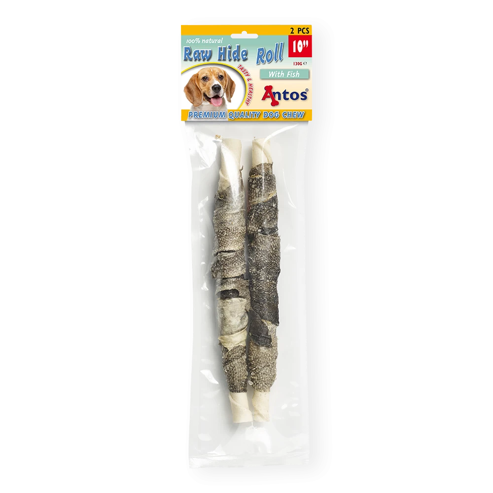 Raw Hide White + Fish Roll 10'' 2 pces