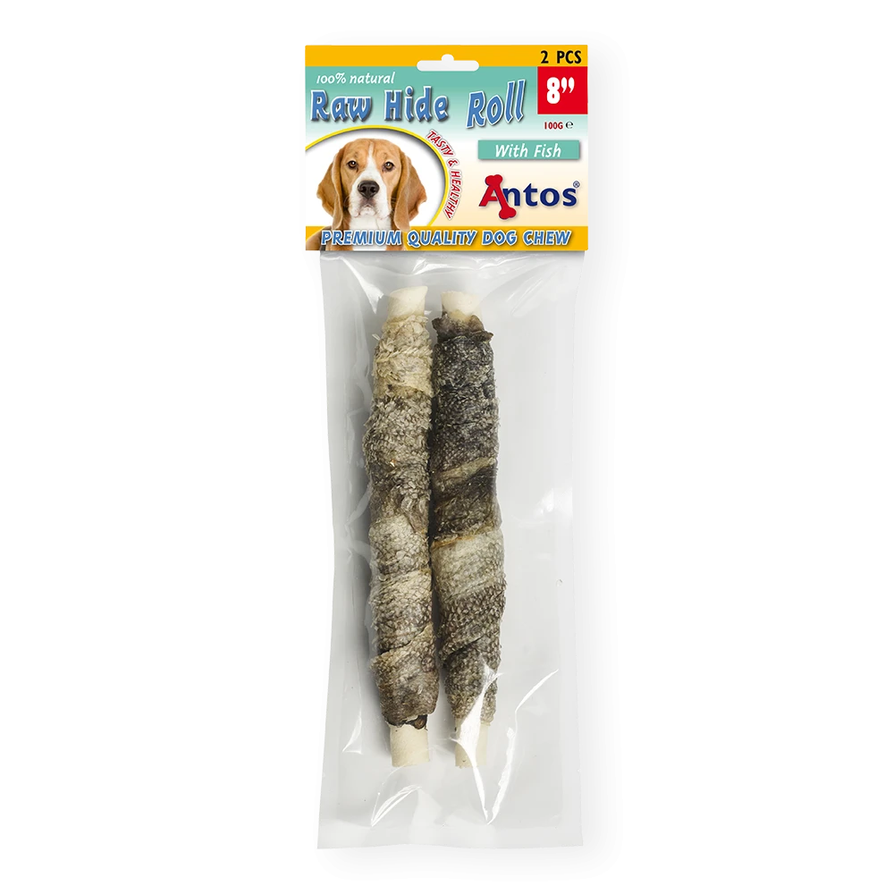 Raw Hide White + Fish Roll 8'' 2 pces