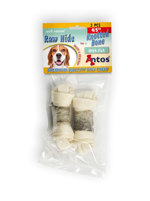 Raw Hide White + Fish Knotted Bone 4/5'' 2 pces